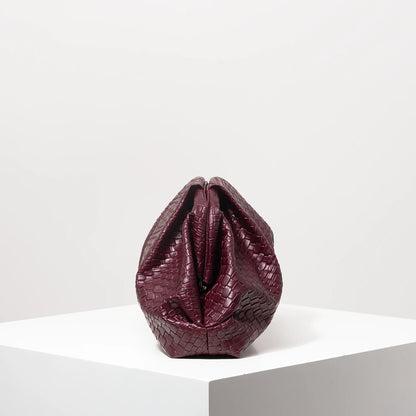 Odette | Woven PU Leather Clutch Bag in Burgundy