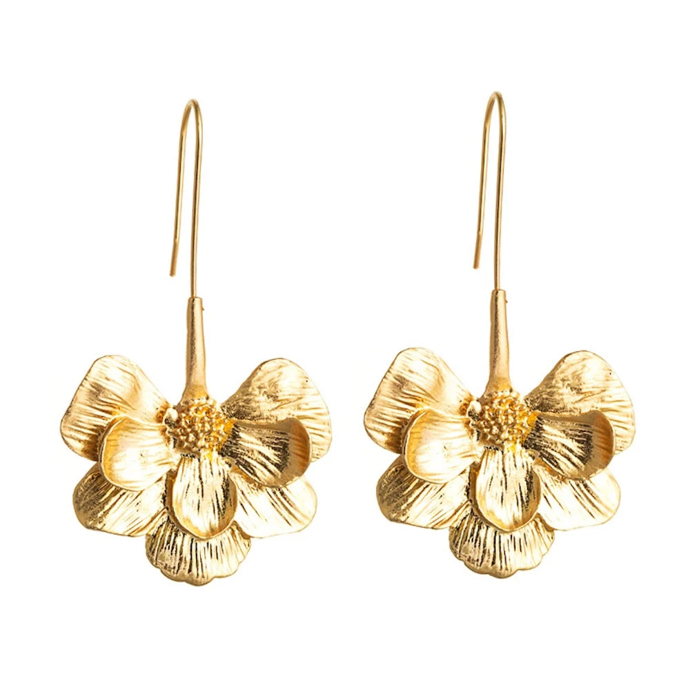 Rosalie | Long Hook Floral Drop Earrings