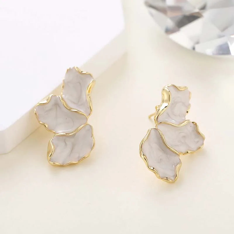Neve | Layered Enamel Petal Stud Earrings in White