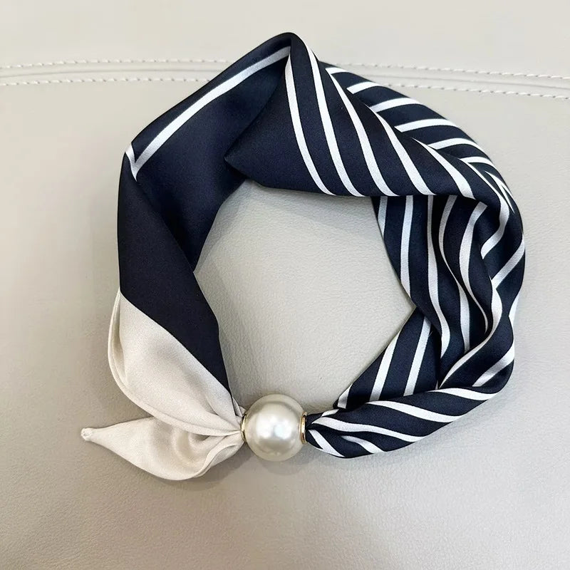 Sloane | Pearl Clasp Satin Pattern Neck Scarf