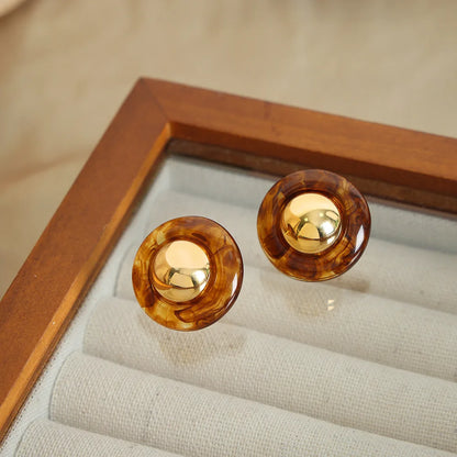 Simone | Tortoiseshell Resin Gold Dome Stud Earrings
