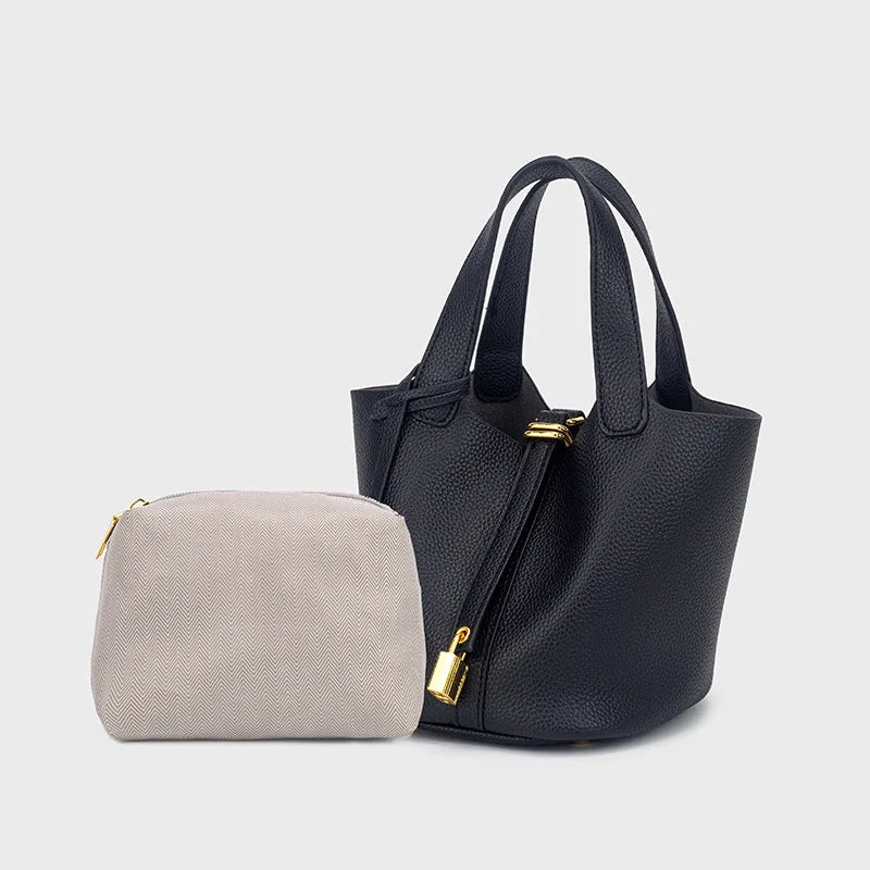 Ivy | Pebbled Faux Leather Mini Bucket Tote Bag