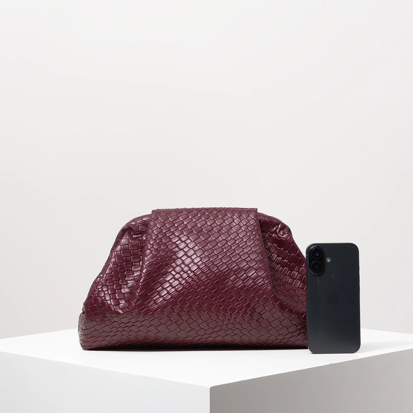 Odette | Woven PU Leather Clutch Bag in Burgundy