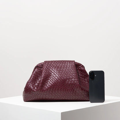 Odette | Woven PU Leather Clutch Bag in Burgundy