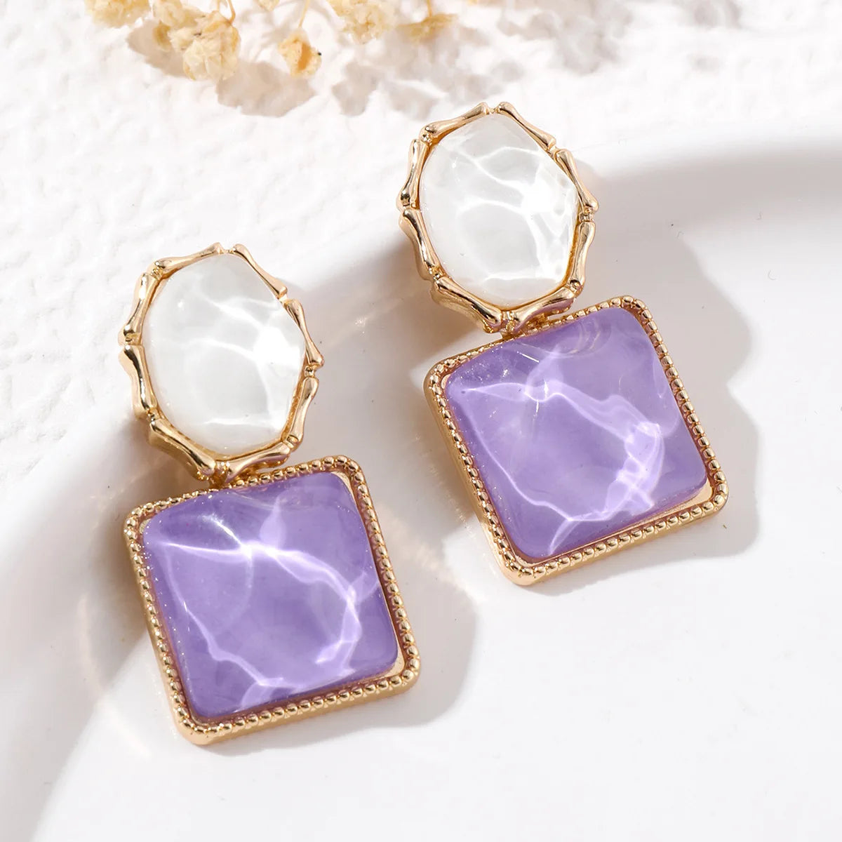 Willa | Marble Resin Square Drop Earrings