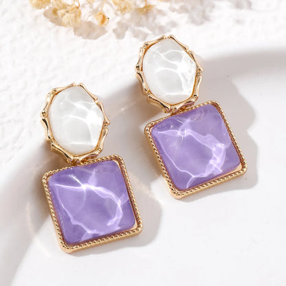 Willa | Marble Resin Square Drop Earrings