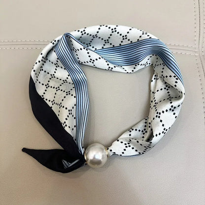 Sloane | Pearl Clasp Satin Pattern Neck Scarf