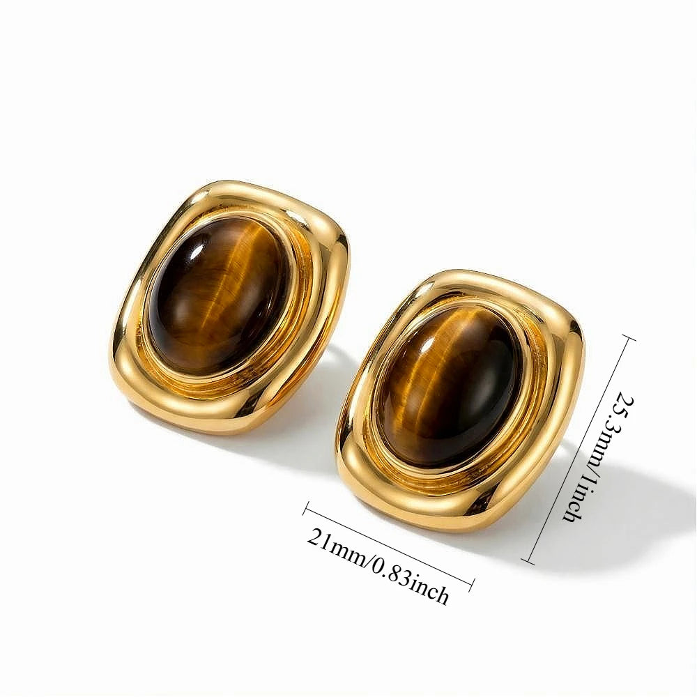 Sage | Tiger Eye Gold Hypoallergenic Stainless Steel Brown Stud Earrings