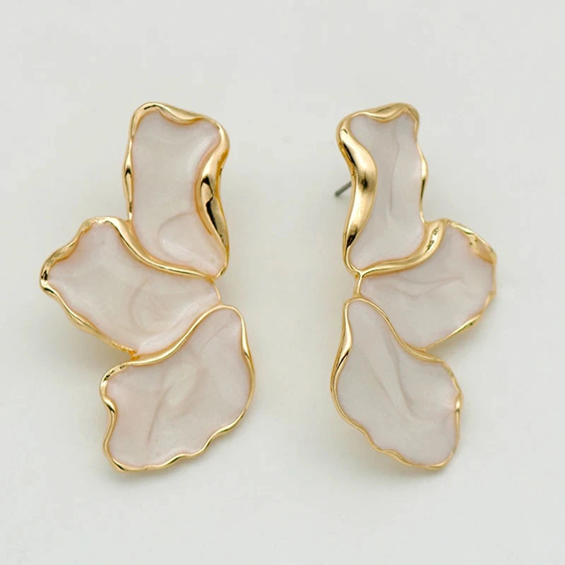 Neve | Layered Enamel Petal Stud Earrings in White