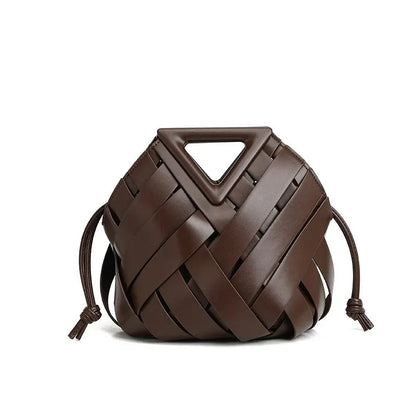Lara | Vegan Leather Open Weave Triangle Handle Crossbody Bag