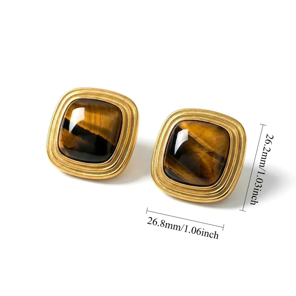 Sage | Tiger Eye Gold Hypoallergenic Stainless Steel Brown Stud Earrings