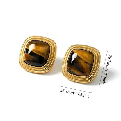 Sage | Tiger Eye Gold Hypoallergenic Stainless Steel Brown Stud Earrings