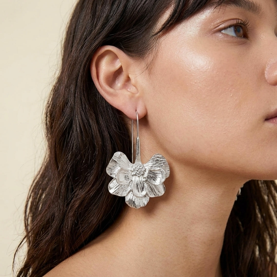 Rosalie | Long Hook Floral Drop Earrings