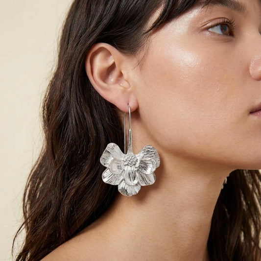 Rosalie | Long Hook Floral Drop Earrings
