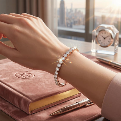 925 Silver Rose Gold Plated Tennis Bracelet 4Mm Shiny Zirconia Bracelet