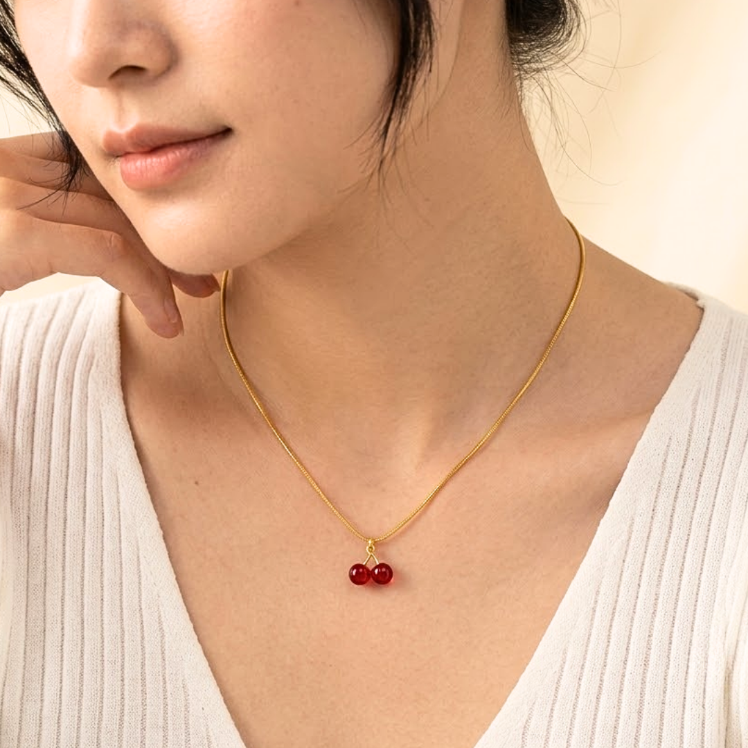 Rue | Cherry Pendant Stainless Steel Necklace in Gold