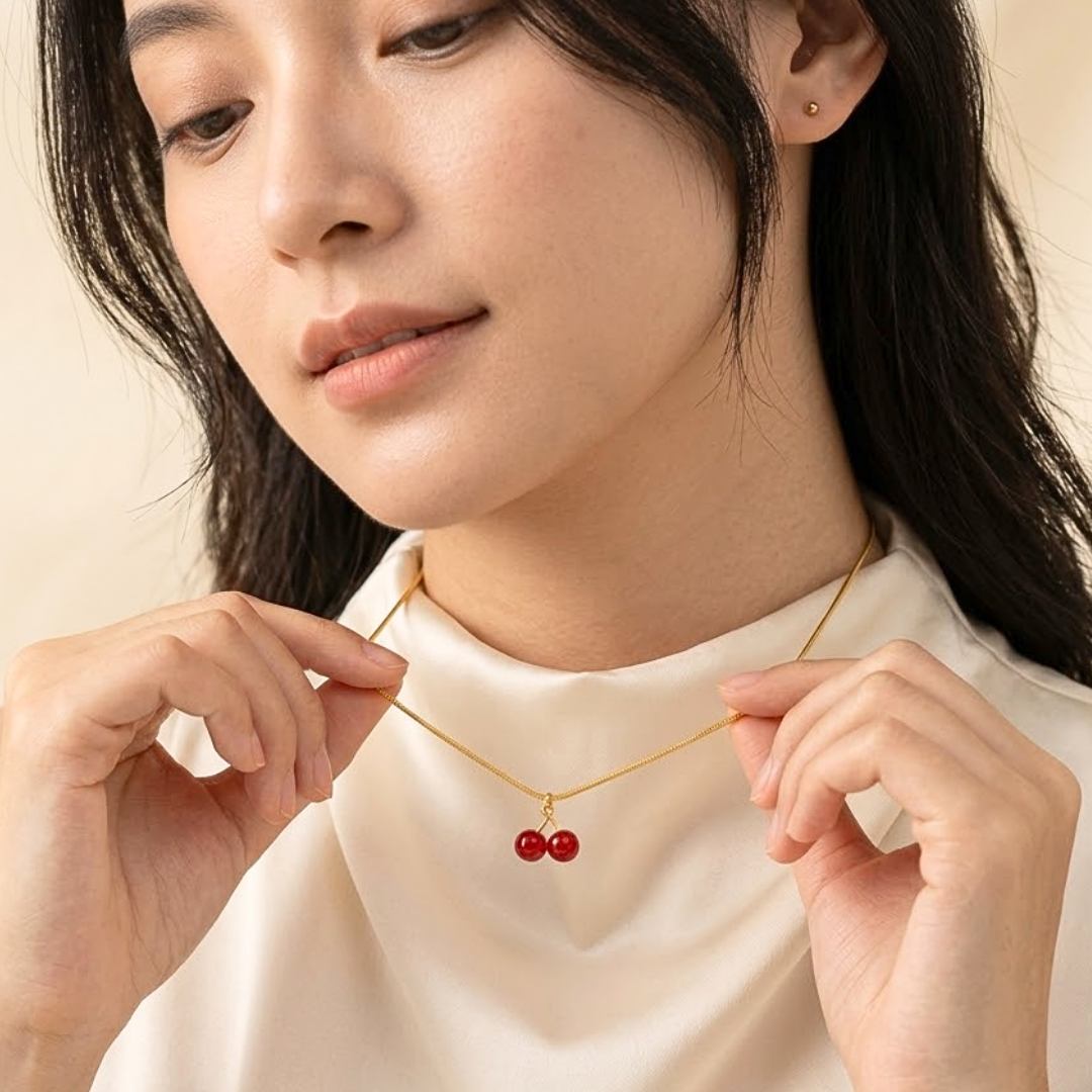 Rue | Cherry Pendant Stainless Steel Necklace in Gold