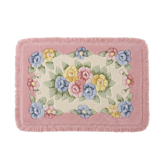 Flora | Floral Fringe Anti-Slip Bath Mat in Pink