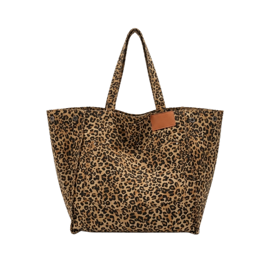 Thea | Leopard Print Vintage Canvas Tote Bag