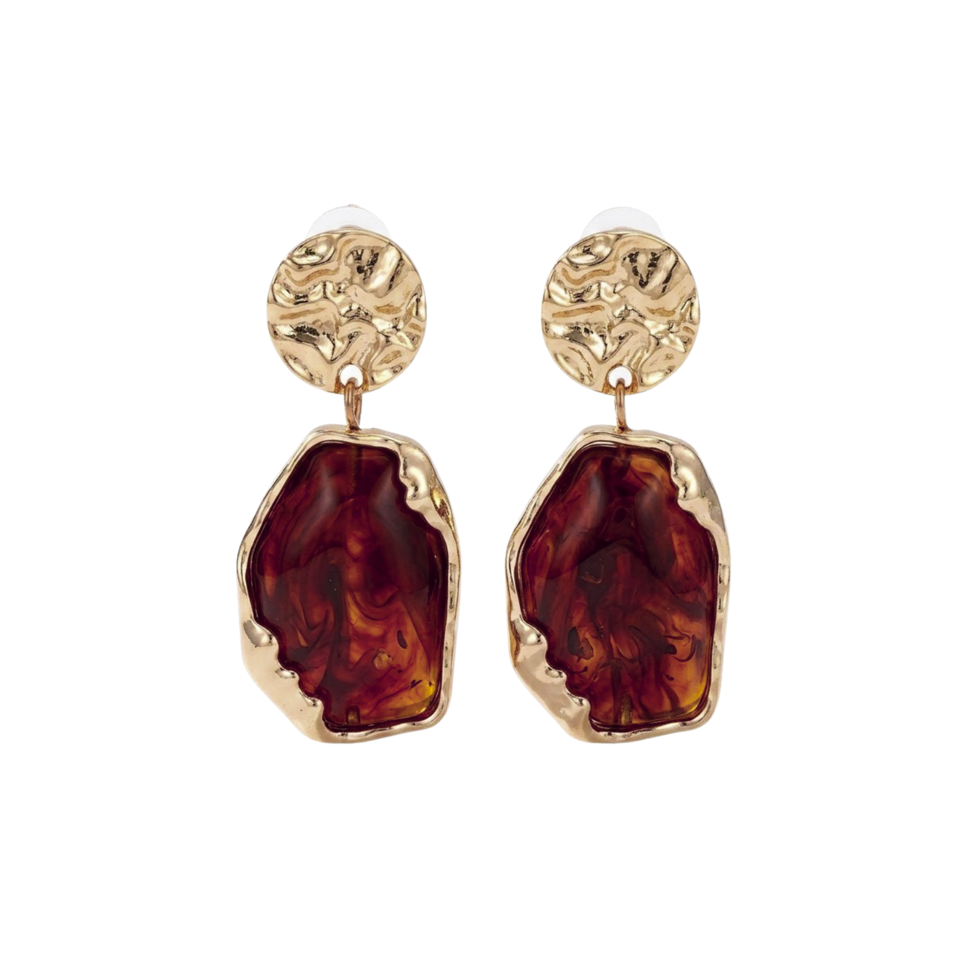 Lyra | Vintage Amber Resin Drop Gold Earrings