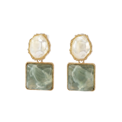 Willa | Marble Resin Square Drop Earrings