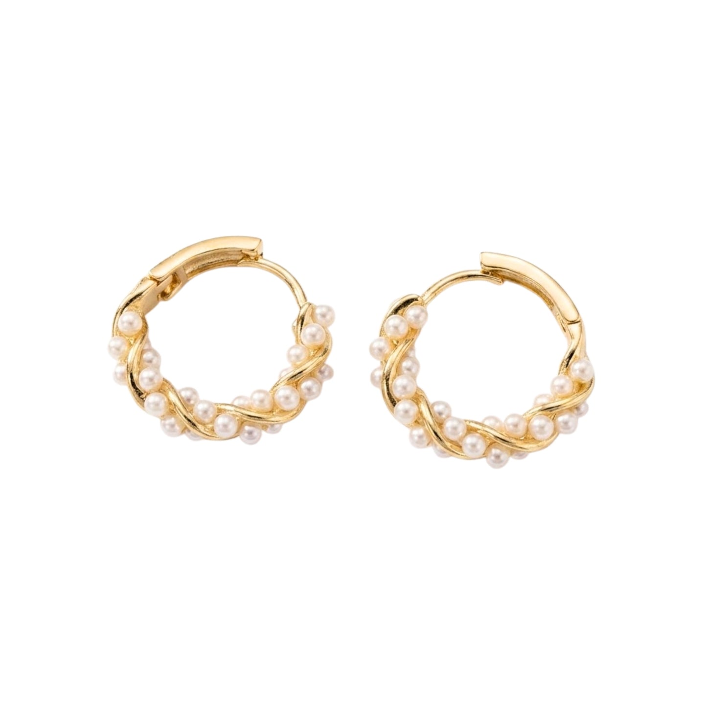 Tess | Beaded Pearl Huggie Hoop Earrings in Gold