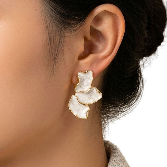 Neve | Layered Enamel Petal Stud Earrings in White