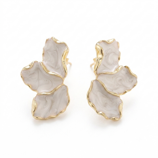 Neve | Layered Enamel Petal Stud Earrings in White