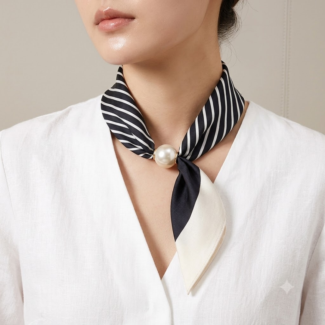 Sloane | Pearl Clasp Satin Pattern Neck Scarf