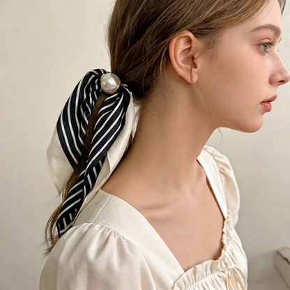 Sloane | Pearl Clasp Satin Pattern Neck Scarf
