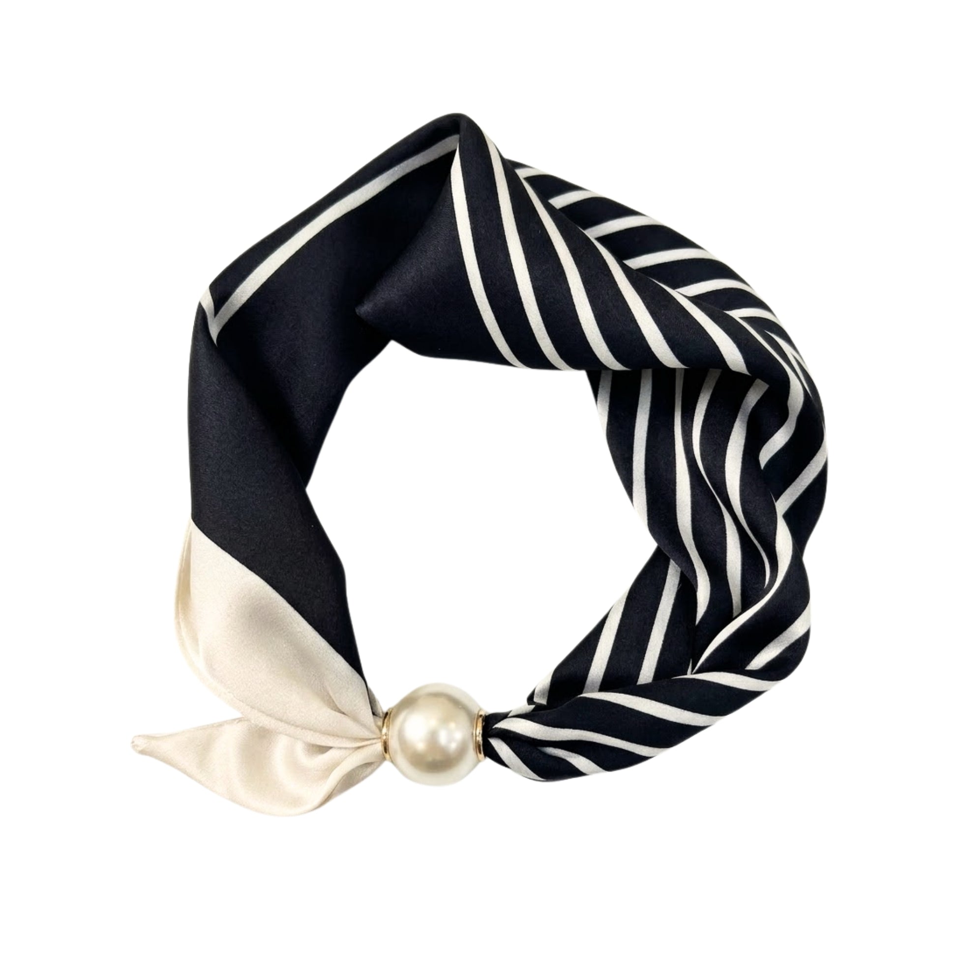 Sloane | Pearl Clasp Satin Pattern Neck Scarf