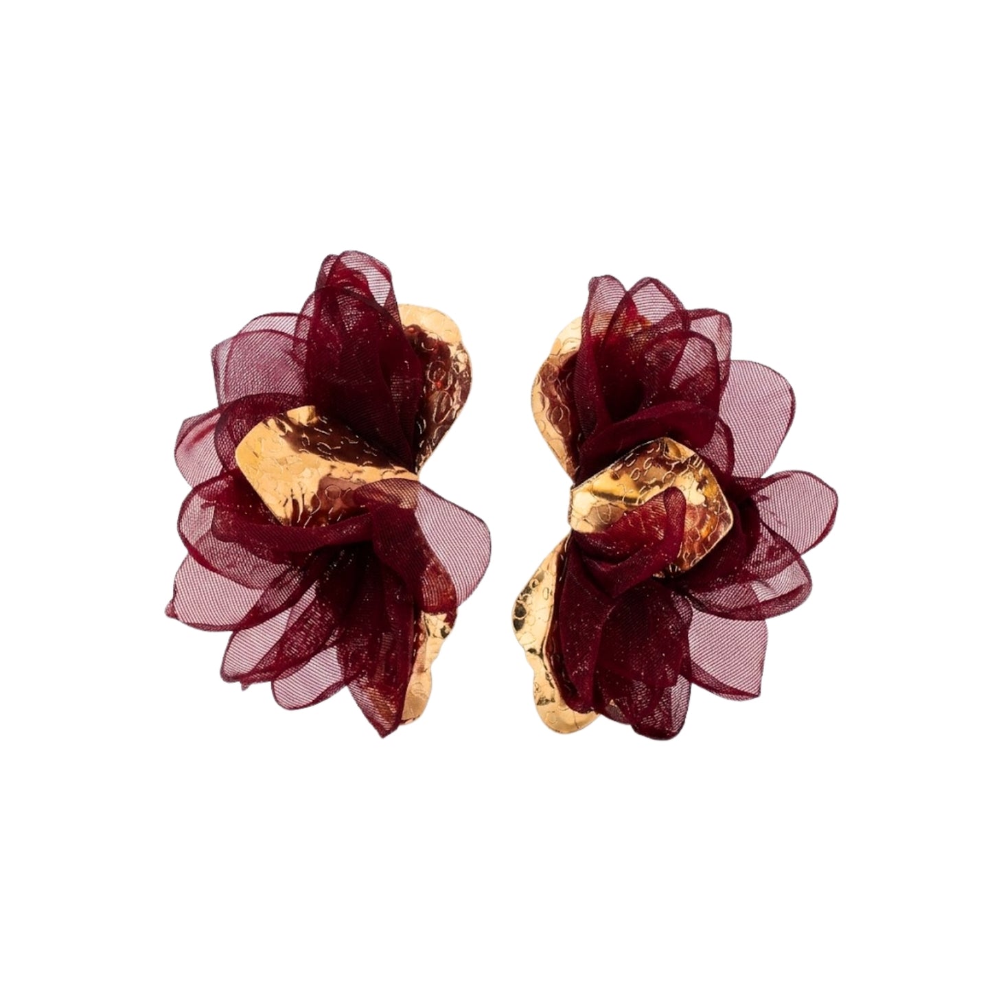 Greta | Mesh Organza Floral Statement Earrings in Burgundy