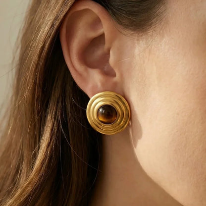 Sage | Tiger Eye Gold Hypoallergenic Stainless Steel Brown Stud Earrings