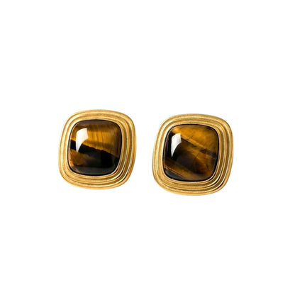 Sage | Tiger Eye Gold Hypoallergenic Stainless Steel Brown Stud Earrings