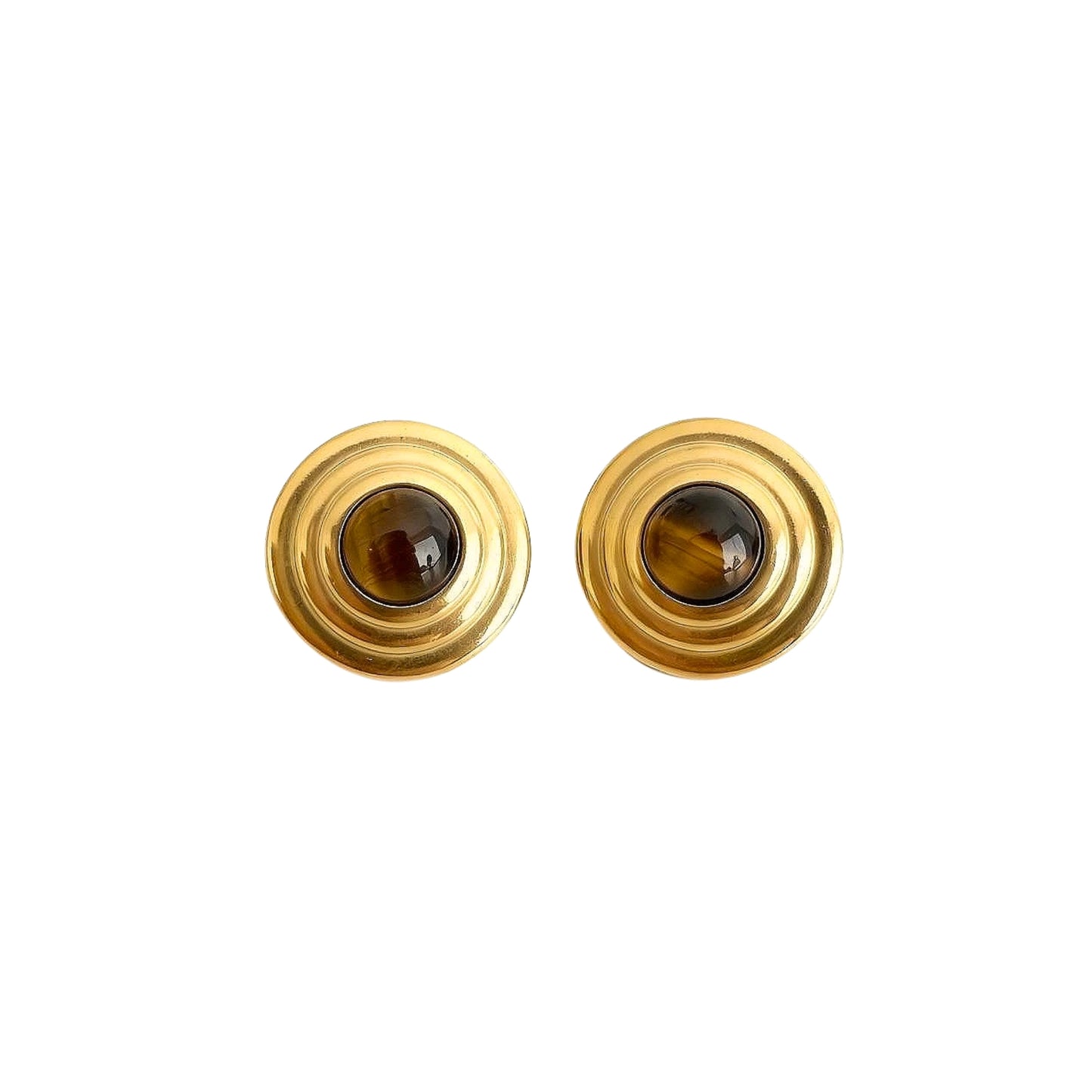 Sage | Tiger Eye Gold Hypoallergenic Stainless Steel Brown Stud Earrings