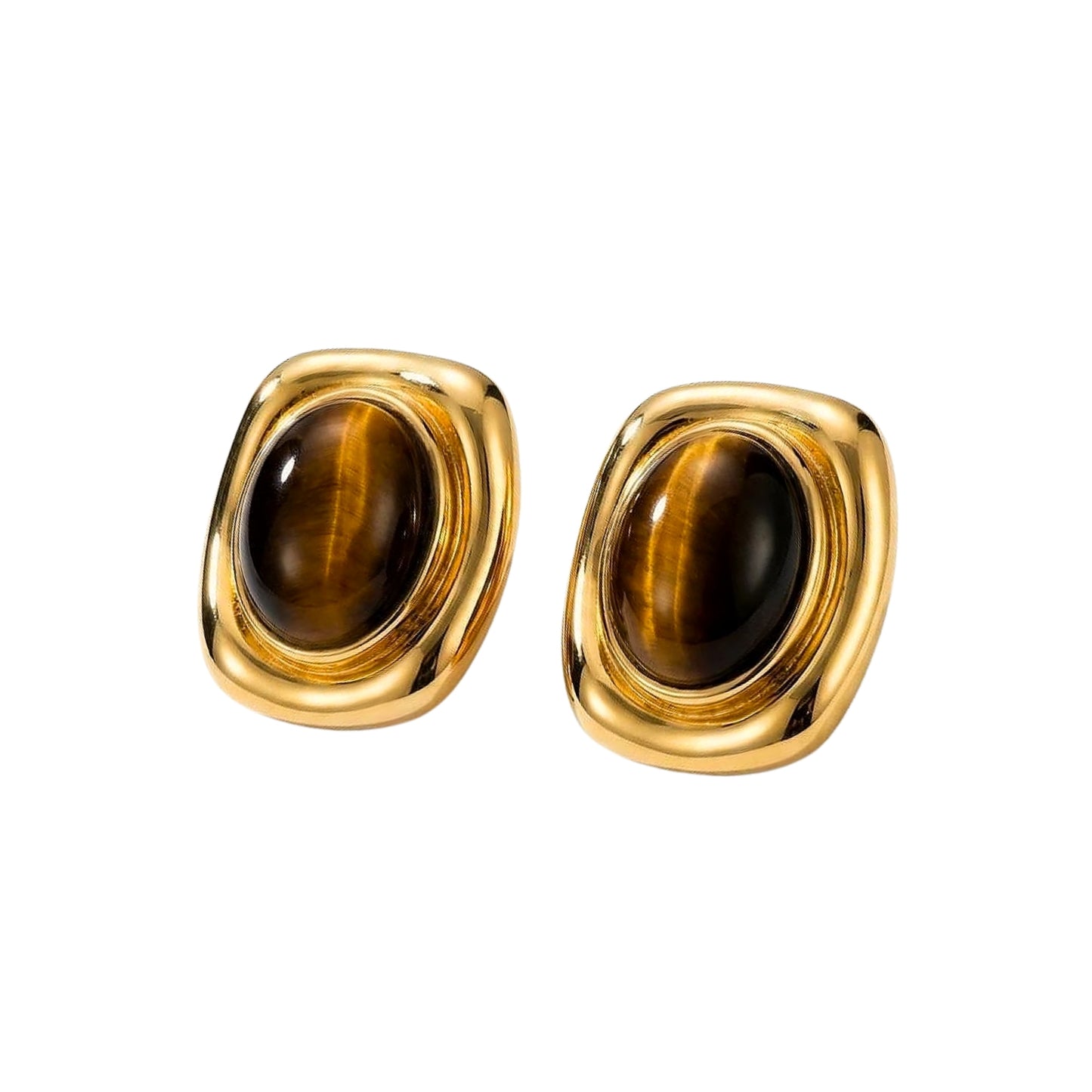 Sage | Tiger Eye Gold Hypoallergenic Stainless Steel Brown Stud Earrings