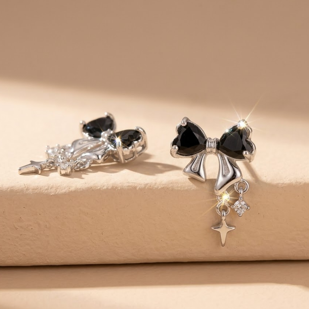 Bree | Pink Crystal Bow Star Drop Y2K Earrings