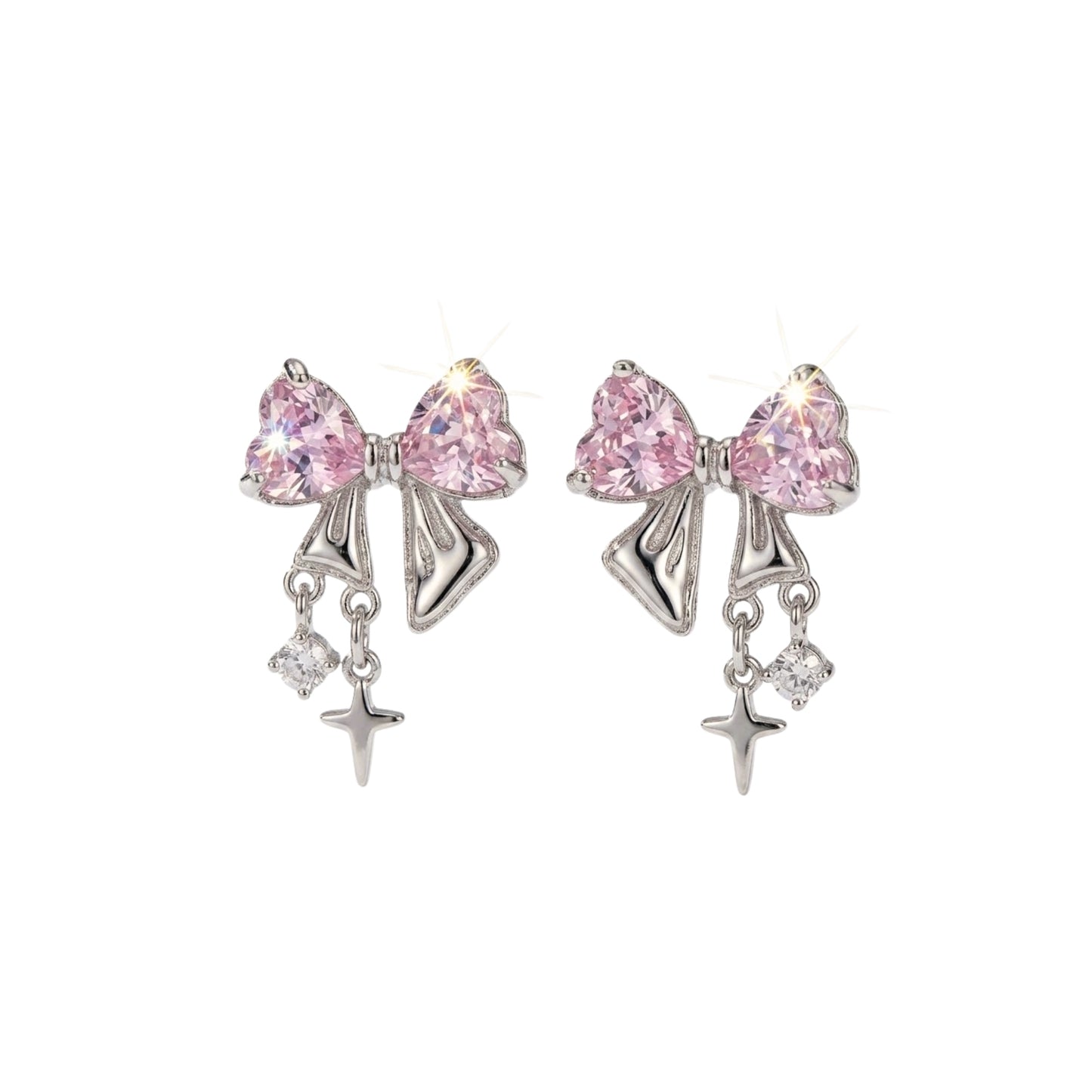 Bree | Pink Crystal Bow Star Drop Y2K Earrings