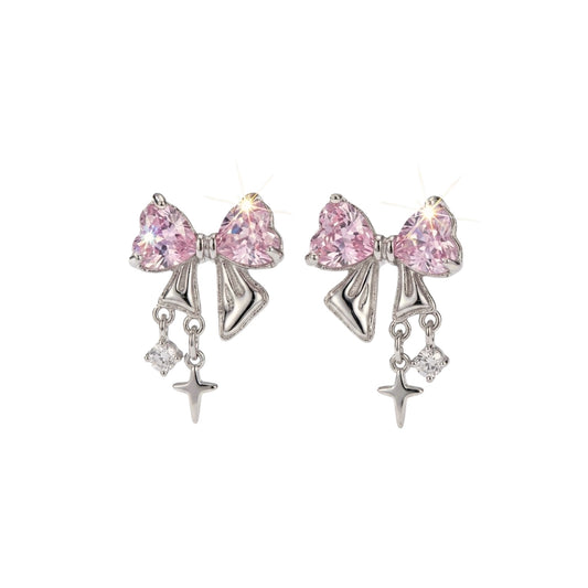 Bree | Pink Crystal Bow Star Drop Y2K Earrings