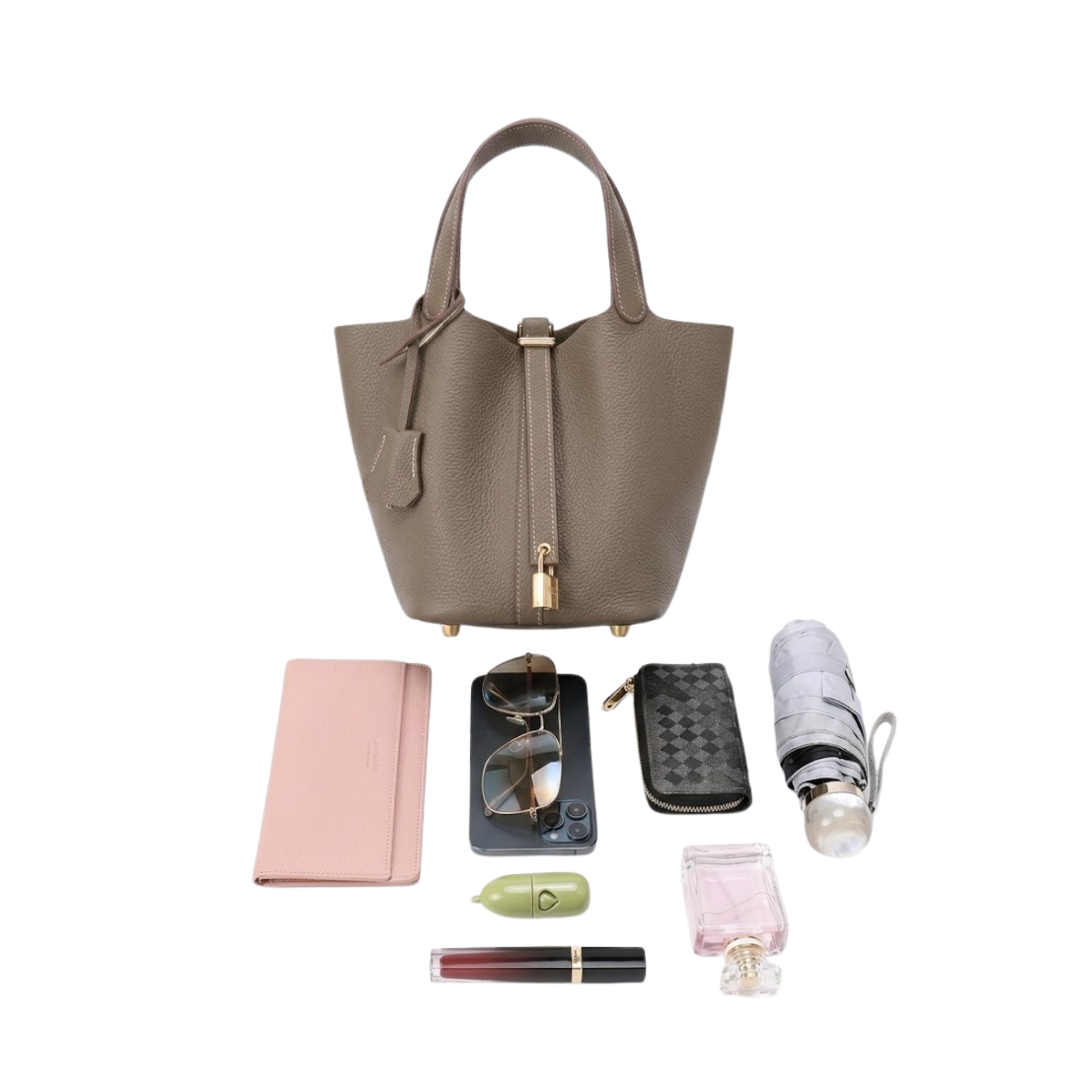 Ivy | Pebbled Faux Leather Mini Bucket Tote Bag
