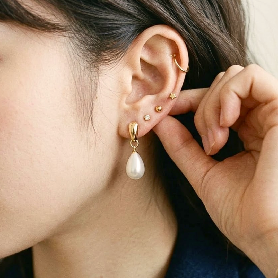 Anya | Teardrop Pearl Drop Earrings in Gold