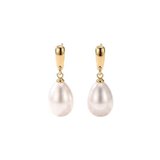 Anya | Teardrop Pearl Drop Earrings in Gold