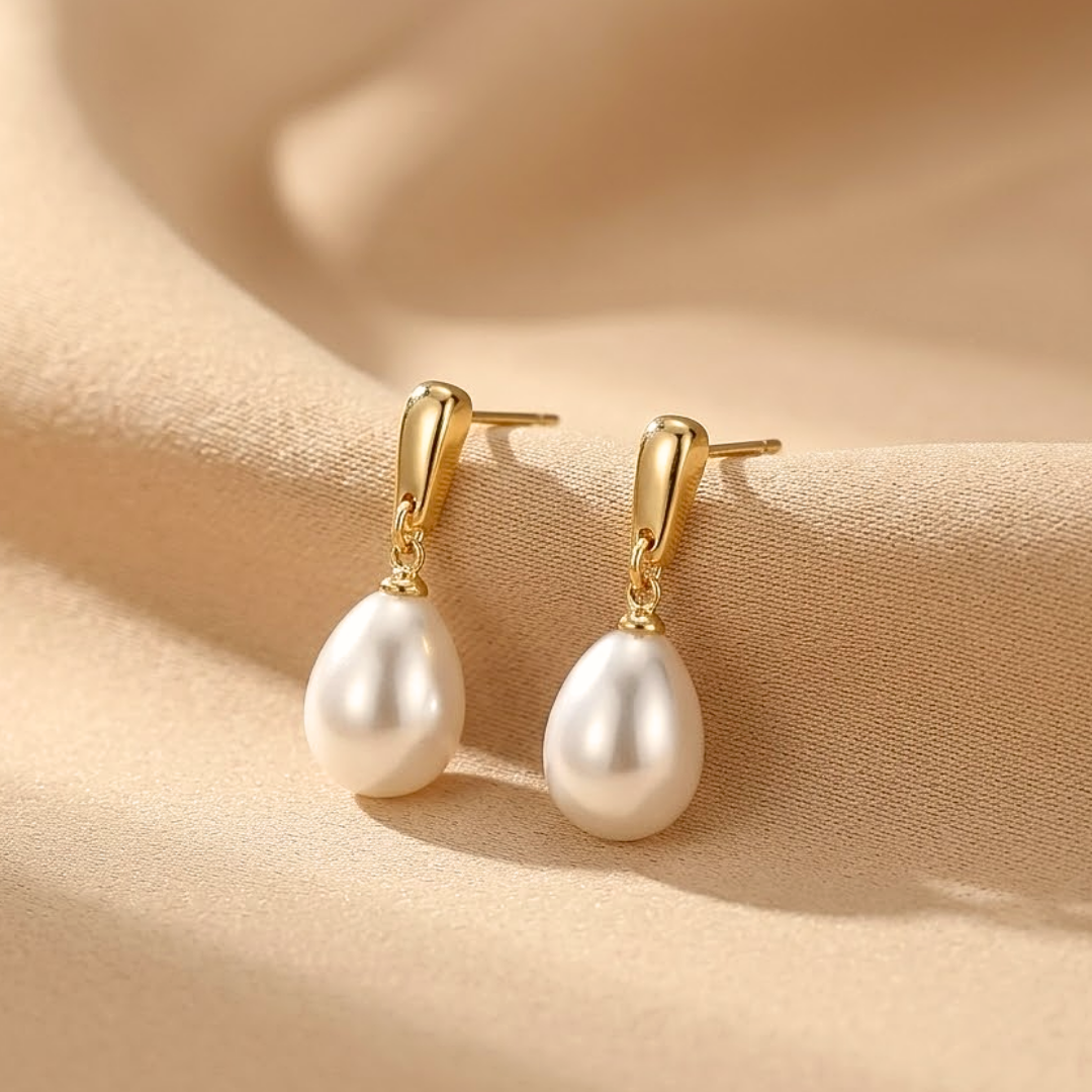 Anya | Teardrop Pearl Drop Earrings in Gold