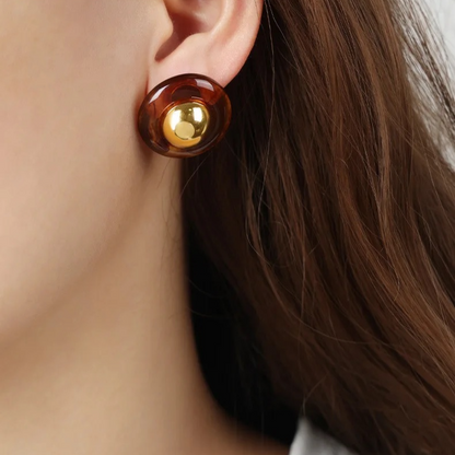 Simone | Tortoiseshell Resin Gold Dome Stud Earrings