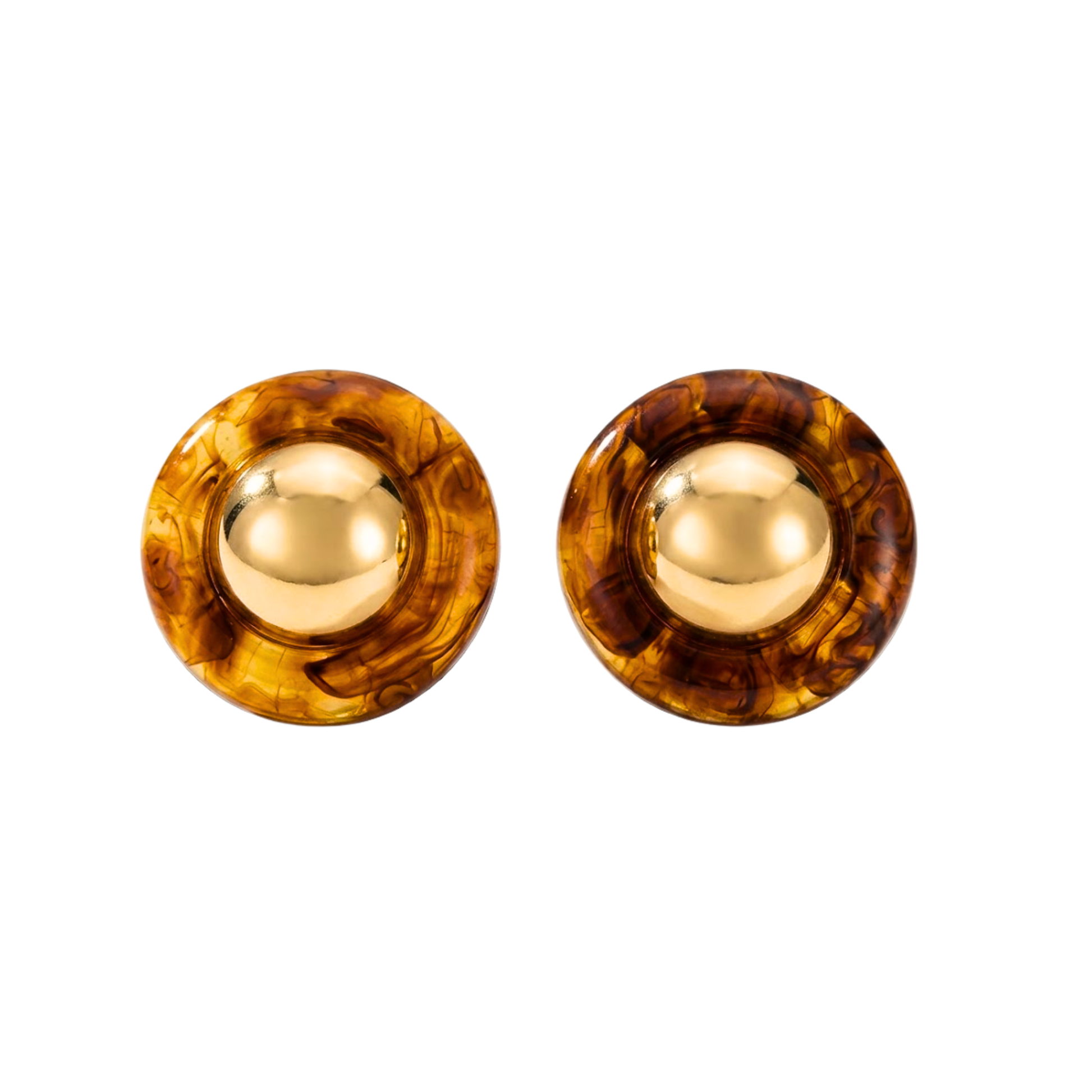 Simone | Tortoiseshell Resin Gold Dome Stud Earrings