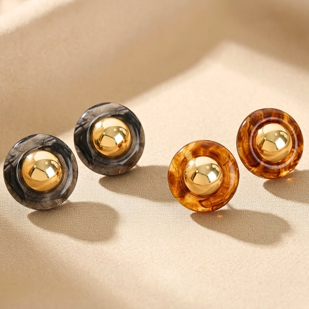 Simone | Tortoiseshell Resin Gold Dome Stud Earrings