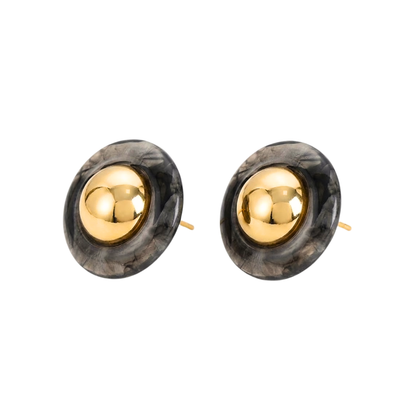 Simone | Tortoiseshell Resin Gold Dome Stud Earrings
