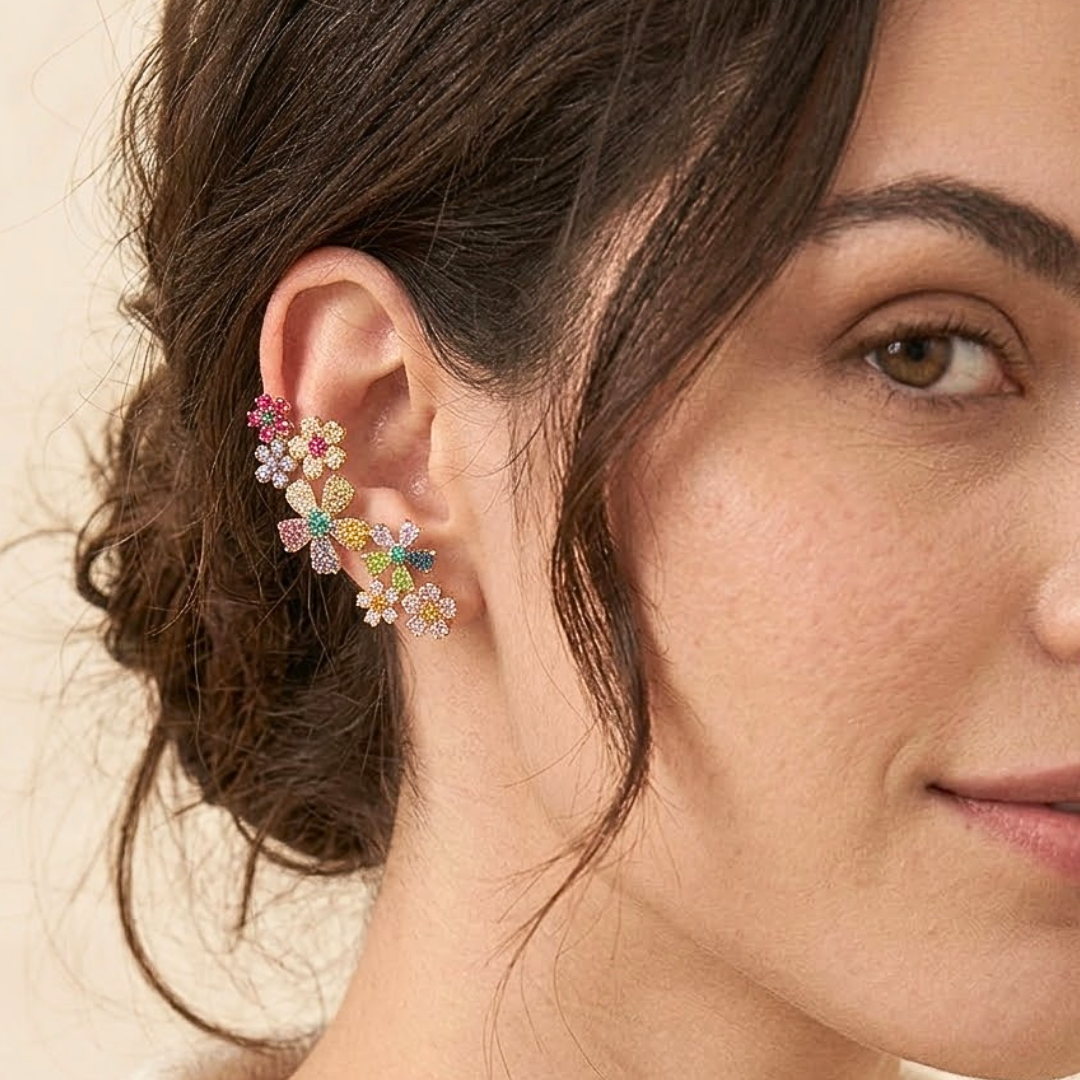Soleil | Crystal Cluster Floral Drop Earrings in Gold
