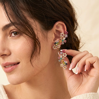 Soleil | Crystal Cluster Floral Drop Earrings in Gold