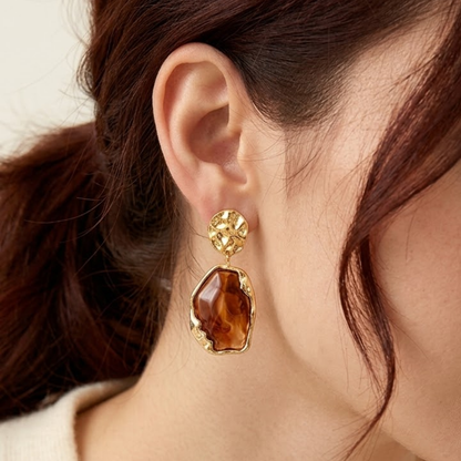 Wren | Hammered Coin Resin Pendant Drop Earrings